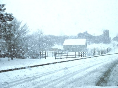 snowy old farm